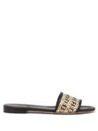 Ladies Shoes Fendi - Interlace Ff-woven Faux-raffia Slides - Womens - Black Cream