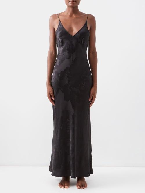 Carine Gilson - Floral-jacquard Silk-satin Slip Dress - Womens - Black