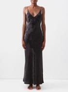 Carine Gilson - Floral-jacquard Silk-satin Slip Dress - Womens - Black