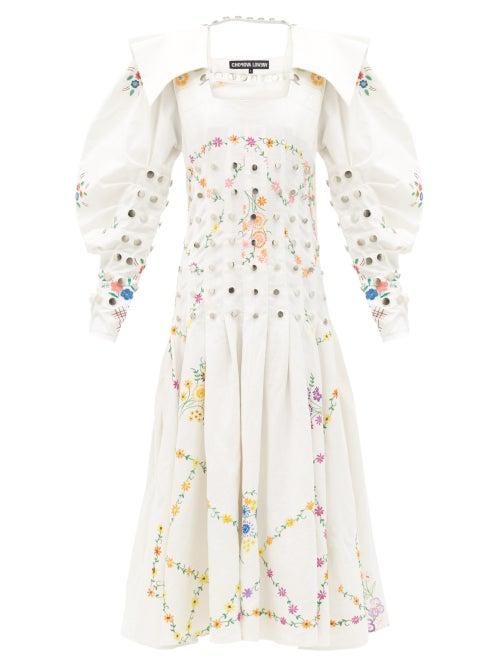 Matchesfashion.com Chopova Lowena - Studded Recycled Linen And Cotton-blend Dress - Womens - Ivory