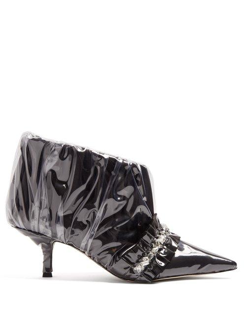 Matchesfashion.com Paciotti By Midnight - Crystal Embellished Ruched Satin Ankle Boot - Womens - Black