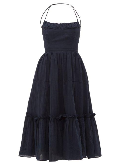 Matchesfashion.com Loup Charmant - Alghero Tie Back Organic Cotton Dress - Womens - Navy