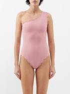 Marysia - Santa Barbara One-shoulder Scallop-edge Swimsuit - Womens - Pink Blue
