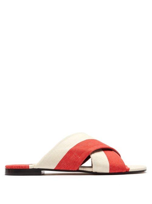 Matchesfashion.com Avec Modration - Saint Raphael Striped Canvas Slides - Womens - Red Stripe
