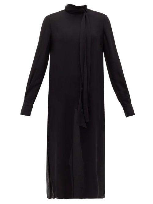 Matchesfashion.com Another Tomorrow - Tie-neck Crepe Midi Dress - Womens - Black