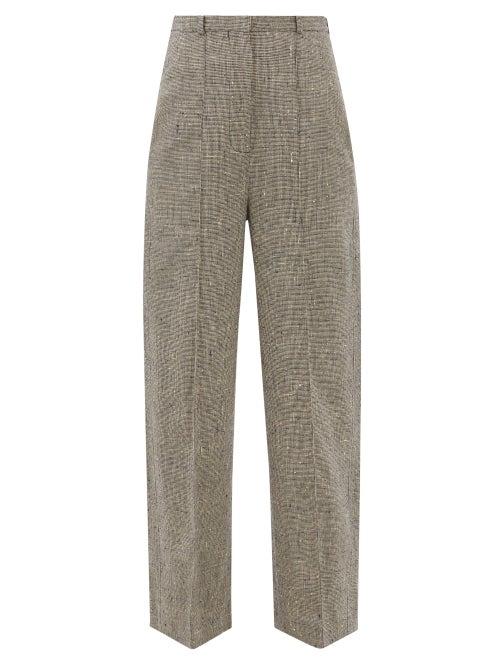 Totme - Houndstooth-check Slubbed-twill Suit Trousers - Womens - Grey