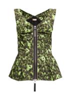 Matchesfashion.com Marni - Abstract-print Zipped Peplum-hem Top - Womens - Green Multi