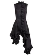 Matchesfashion.com Alexander Mcqueen - Ruffled Asymmetric Silk Blouse - Womens - Black