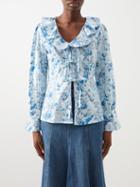 Batsheva - X Laura Ashley Nia Printed Cotton Blouse - Womens - Light Blue