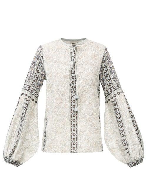 Matchesfashion.com D'ascoli - Kamilla Balloon-sleeve Cotton-khadi Blouse - Womens - Blue Multi