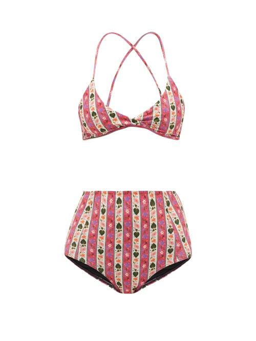 Matchesfashion.com Muzungu Sisters - Willow High-rise Botanical-print Bikini - Womens - Pink Print