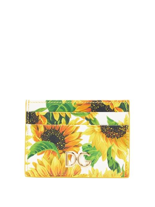 Matchesfashion.com Dolce & Gabbana - Logo Plaque Sunflower Print Leather Cardholder - Womens - White Multi
