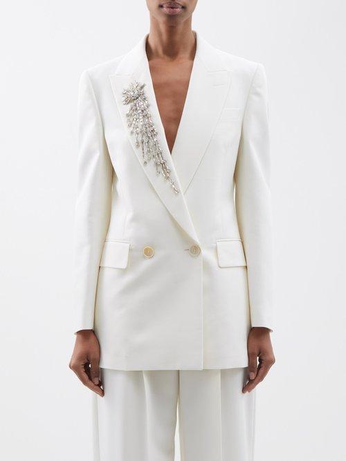 Alexander Mcqueen - Crystal-embellished Crepe Suit Jacket - Womens - Ivory Silver