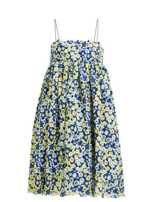 Matchesfashion.com Cecilie Bahnsen - Matilda Floral Guipure Lace Dress - Womens - Blue Multi