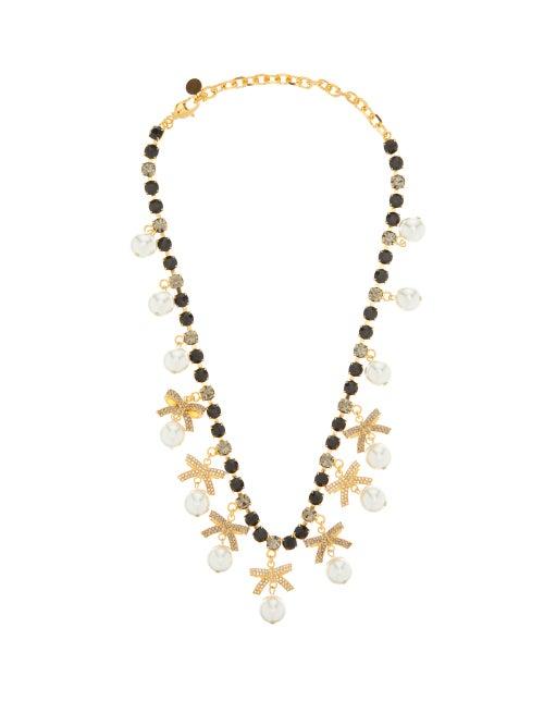 Matchesfashion.com Erdem - Crystal-embellished Bow And Faux-pearl Necklace - Womens - Crystal
