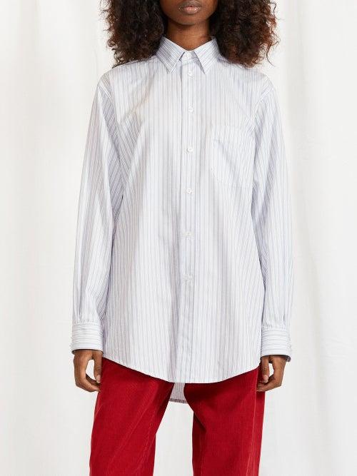 Maison Margiela - Oversized Striped-poplin Shirt - Womens - Blue Stripe