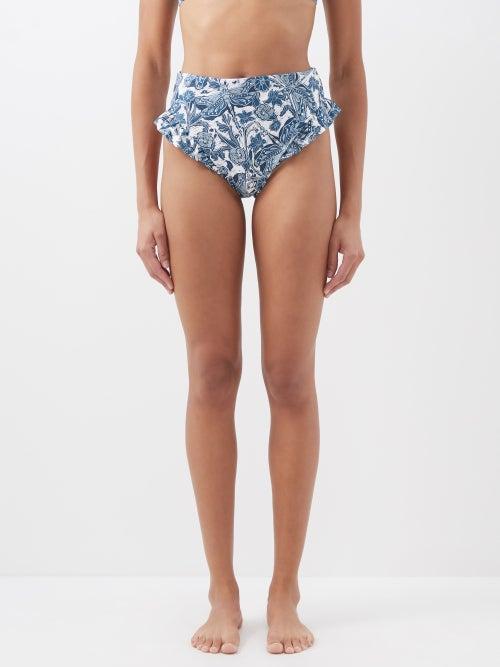 Agua By Agua Bendita - Jengibre High-rise Recycled-fibre Bikini Briefs - Womens - Blue Print