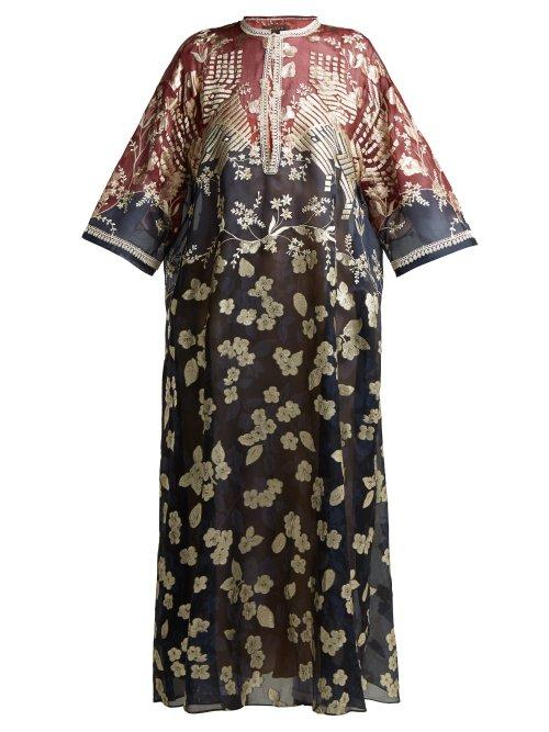 Matchesfashion.com Biyan - Jeika Silk Blend Fil Coup Organza Dress - Womens - Navy Multi