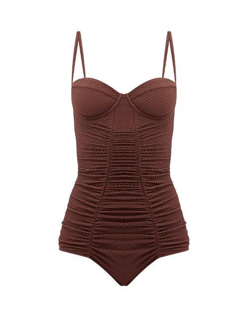 Matchesfashion.com Dodo Bar Or - Ann Ruched Cloqu Swimsuit - Womens - Dark Brown