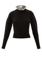 Ladies Rtw Alexander Mcqueen - Ruffled-collar Wool-blend Sweater - Womens - Black White