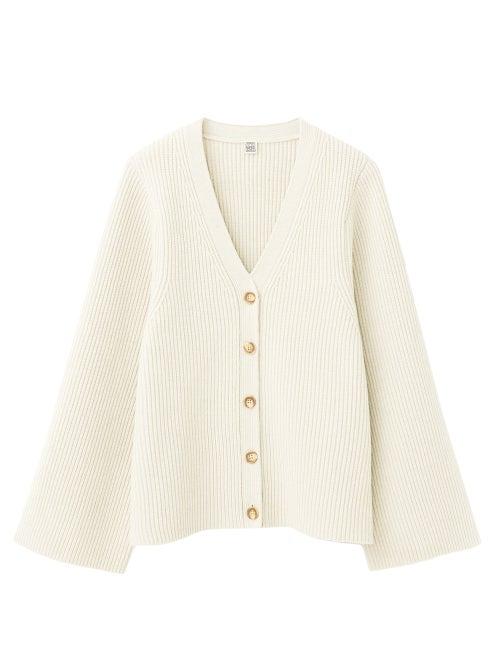 Matchesfashion.com Totme - Flared-sleeve Ribbed-knit Wool-blend Cardigan - Womens - Cream