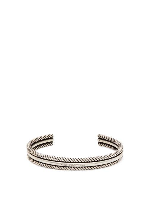 Matchesfashion.com Saint Laurent - Logo Debossed Cuff Bracelet - Mens - Silver
