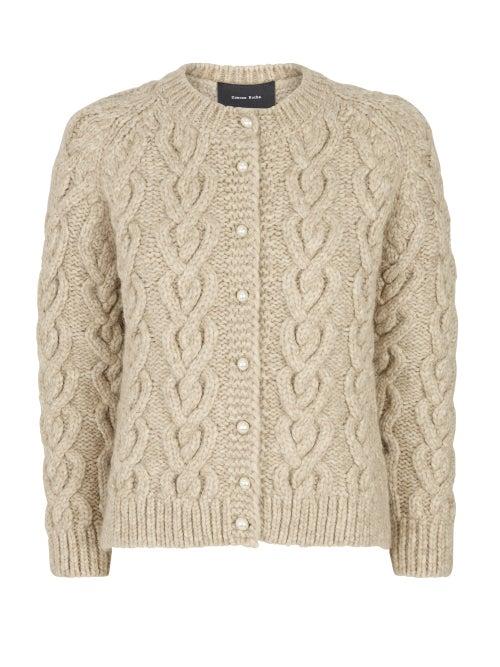 Simone Rocha - Faux-pearl Button Cable-knit Cardigan - Womens - Beige