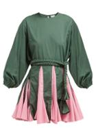 Matchesfashion.com Rhode Resort - Ella Godet Skirt Cotton Dress - Womens - Green Multi
