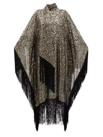Taller Marmo - Mrs Ross High-neck Fringed Silk-blend Kaftan Dress - Womens - Black Gold
