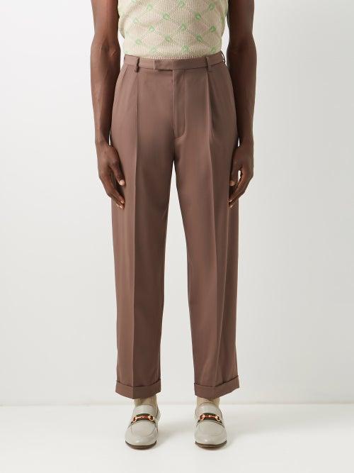 Gucci - Pleated Wool Trousers - Mens - Dark Brown