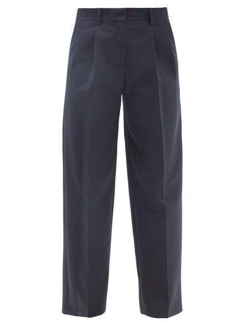 See By Chlo - Pleated High-rise Cotton-blend Trousers - Womens - Navy