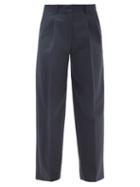 See By Chlo - Pleated High-rise Cotton-blend Trousers - Womens - Navy