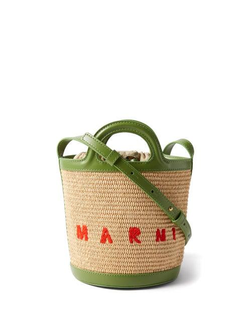 Marni - Leather-trimmed Faux-raffia Bucket Bag - Womens - Green Multi