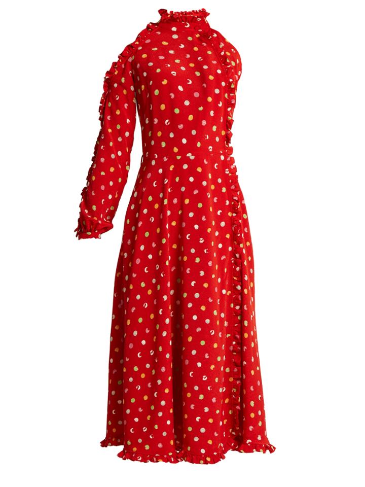 Anna October One-shoulder Cut-out Polka-dot Crepe Dress