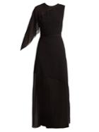 Lanvin Asymmetric Draped-sleeve Silk-blend Gown