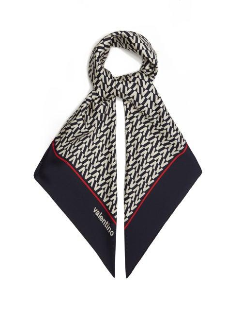 Ladies Accessories Valentino Garavani - Optical-print Silk-twill Scarf - Womens - Navy Multi