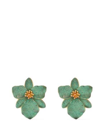Begum Khan - Singapore Orchid 24kt Gold-plated Earrings - Womens - Green