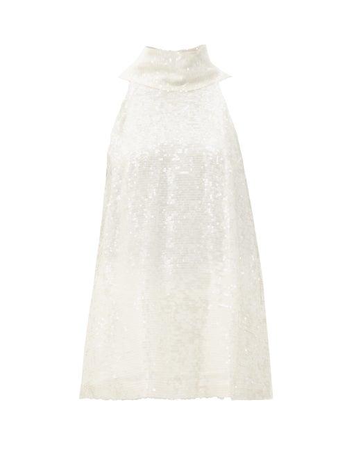 Matchesfashion.com Galvan - Moonlight High-neck Sequinned Chiffon Top - Womens - White