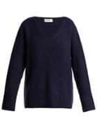 Frame Oversized V-neck Ribbed-knit Sweater