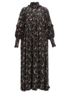 Matchesfashion.com Paco Rabanne - Ruffled Floral-print Satin Midi Dress - Womens - Black Print