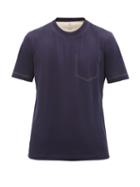 Matchesfashion.com Brunello Cucinelli - Topstitched Cotton-jersey T-shirt - Mens - Navy