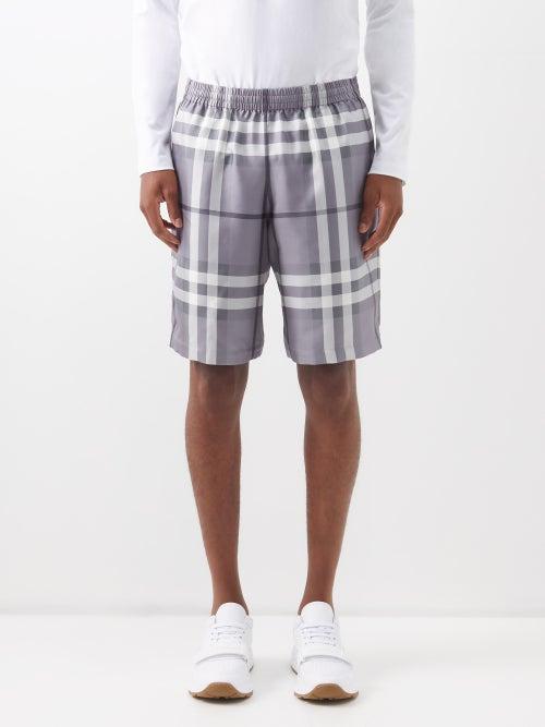 Burberry - Checked Silk Shorts - Mens - Grey Multi