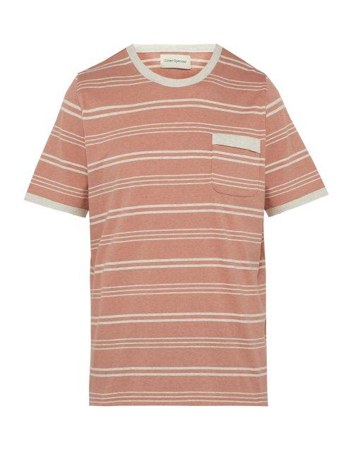 Matchesfashion.com Oliver Spencer - Envelope Striped Cotton Jersey T Shirt - Mens - Pink