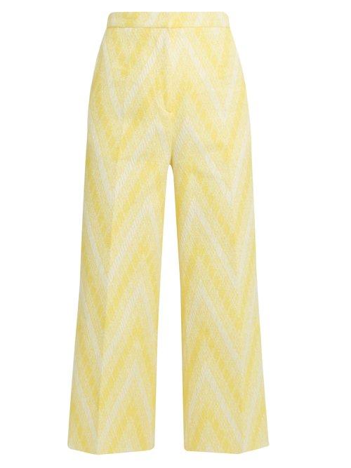 Matchesfashion.com Rochas - Chevron Jacquard Cotton Blend Culottes - Womens - Yellow White