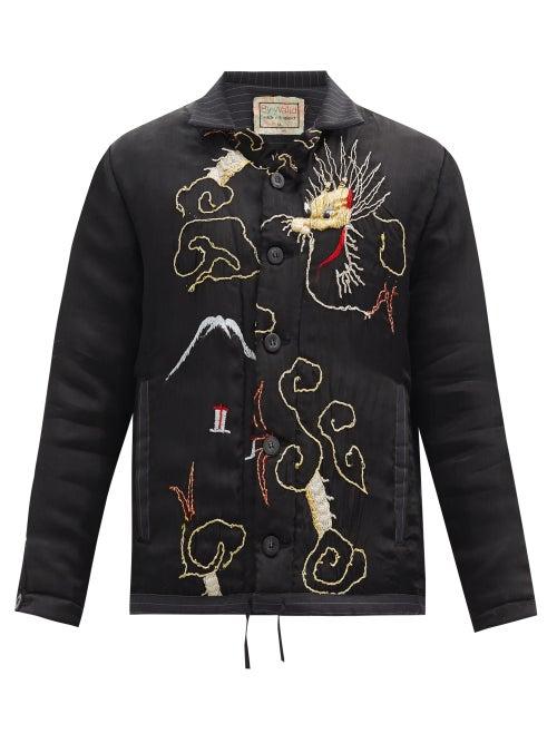 Matchesfashion.com By Walid - Jono Upcycled Dragon-embroidered Silk Jacket - Mens - Black Gold