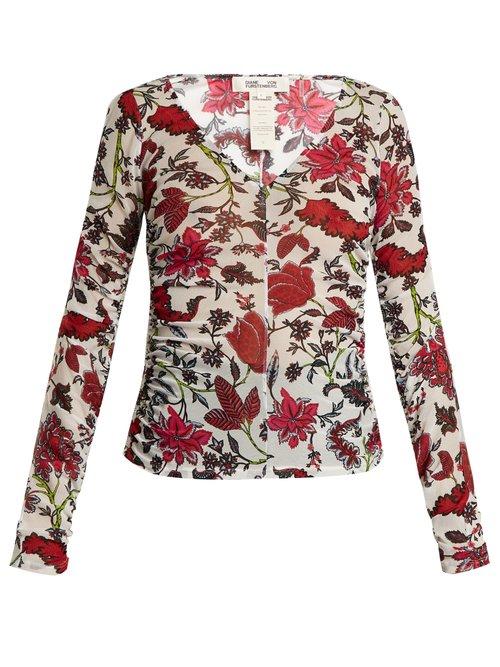 Matchesfashion.com Diane Von Furstenberg - Canton Print Mesh Top - Womens - White Print