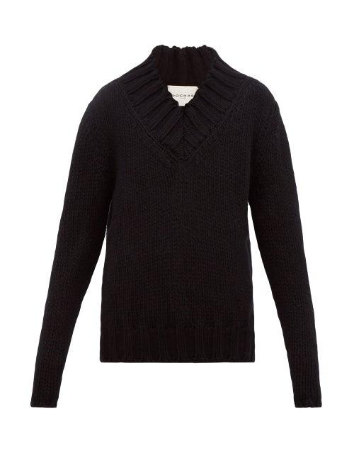 Matchesfashion.com Rochas - V Neck Wool Blend Sweater - Mens - Black