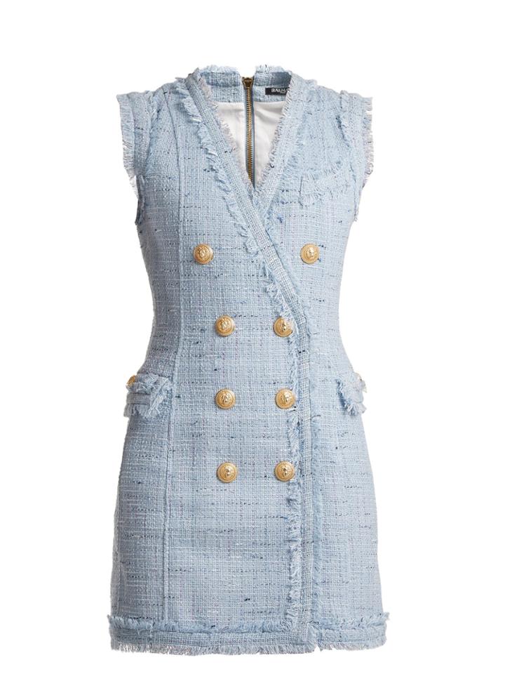 Balmain V-neck Button-embellished Dress