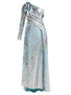 Matchesfashion.com Halpern - Asymmetric Metallic Pliss Gown - Womens - Silver
