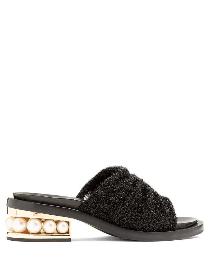 Nicholas Kirkwood Casati Pearl-heeled Tinsel And Leather Mules